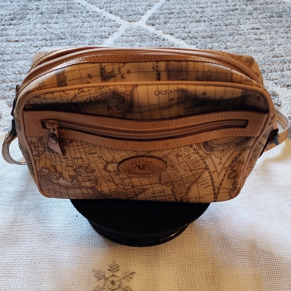 Allan Edward Brown Map Print Crossbody Bag. - Picture 1 of 13